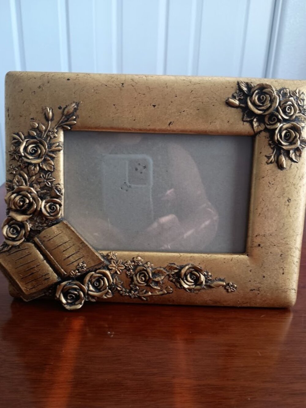 Vintage Gold Tone Floral with Open Book Picture Frame